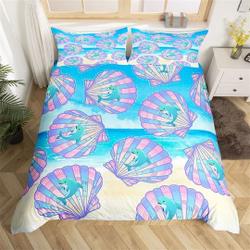 Lovely Dolphins Handmade Duvet Cover, Watercolor Ocean Animal Cute Bedding Set Gift For Your Girlfriend Boyfriend Gift For Love Gift For Friend Best Valentine Present Holiday Gift