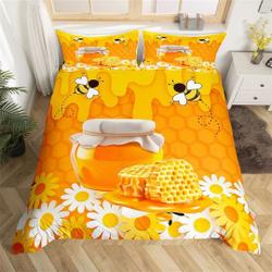 Orange Honeycomb Bedding Set, Cartoon Cute Bee Bedding Set Gift For Your Girlfriend Boyfriend Gift For Love Gift For Friend Best Valentine Present Holiday Gift
