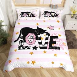 Cute Cat Handmade Duvet Cover, Pink WS Golden Stars Bedding Set Gift For Your Girlfriend Boyfriend Gift For Love Gift For Friend Best Valentine Present Holiday Gift