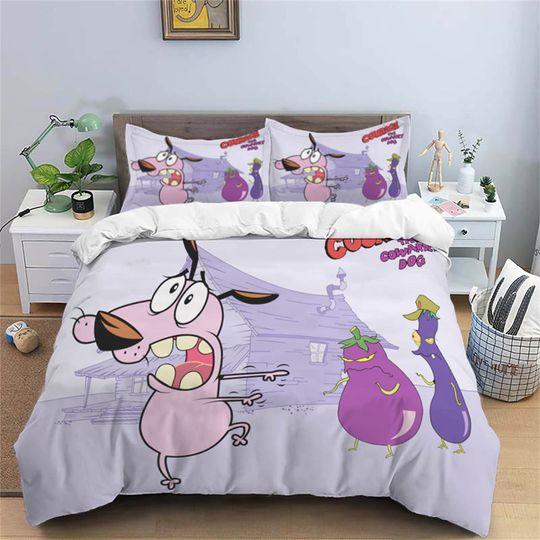 Courage the Cowardly Dog Bedding Three Piece Comfortable Bedding Set Gift For Your Girlfriend Boyfriend Gift For Love Gift For Friend Best Valentine Present Holiday Gift