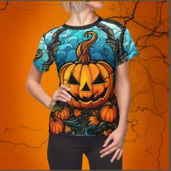 Halloween Stained Glass Pumpkin Jack O'Lantern All Over Print Tshirt, Spooky Halloween Party , Go Trick or Treating Mom Meaningful Gift For Family Gift For Boyfriend Valentine Gift