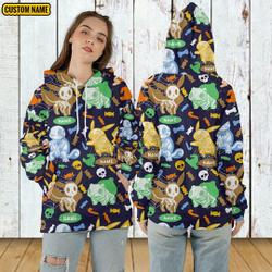 Personalized Name PKM Skeleton 3D Hoodies, Halloween Pika Hoodie
