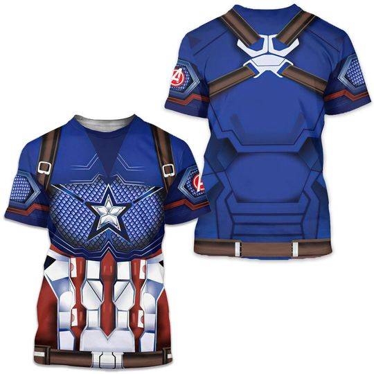 US Captain Costume 3D Shirt, Captain Hero Armor Suit, Superhero Halloween Cosplay Meaningful Gift For Family Gift For Boyfriend Valentine Gift