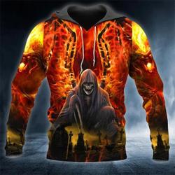Flaming Death Skull 3D Hoodie, Hoodie Gift, Skull Hoodie, Skull Lovers