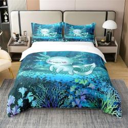Cartoon Axolotl 100% Cotton Blue Bedding Set, Cute Ocean AnimalGift For Your Girlfriend Boyfriend Gift For Love Gift For Friend Best Valentine Present Holiday Gift