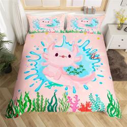 Lovely Axolotl Duvet Cover, Cartoon Ocean Animal Undersea Coral Girlish Bedding Set Gift For Your Girlfriend Boyfriend Gift For Love Gift For Friend Best Valentine Present Holiday Gift