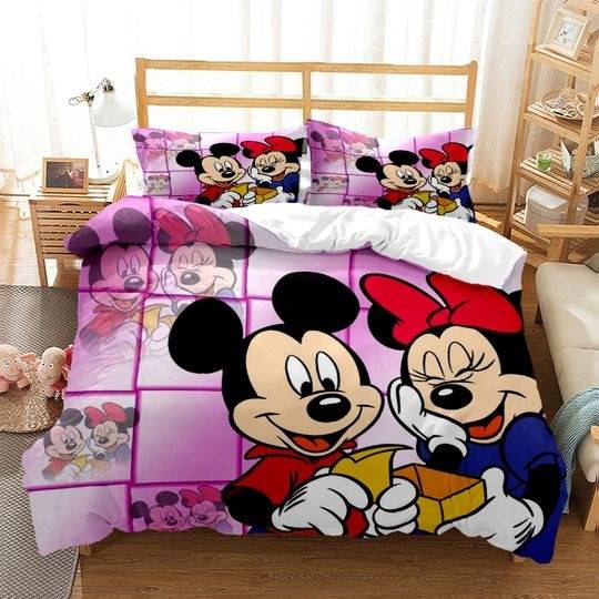 Disney Cartoon Mickey Print Three Piece Bedding Set Gift For Your Girlfriend Boyfriend Gift For Love Gift For Friend Best Valentine Present Holiday Gift