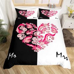 Cute Axolotl Handmade Duvet Cover, Ocean Animal Pink Heart Couple Bedding Set Gift For Your Girlfriend Boyfriend Gift For Love Gift For Friend Best Valentine Present Holiday Gift