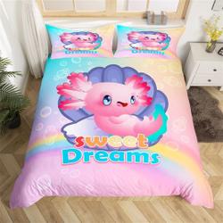 Cartoon Pink Axolotl Duvet Cover for Kids Girls, Ocean Animal Pearl Shell Bedding Set Gift For Your Girlfriend Boyfriend Gift For Love Gift For Friend Best Valentine Present Holiday Gift