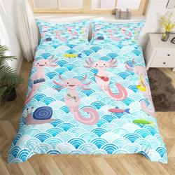 Cartoon Pink Axolotl Handmade Duvet Cover, Ocean Sealife Theme FishGift For Your Girlfriend Boyfriend Gift For Love Gift For Friend Best Valentine Present Holiday Gift