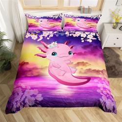 Pink Axolotl Duvet Cover, Cartoon Lovely Ocean Animal Bedding Set Gift For Your Girlfriend Boyfriend Gift For Love Gift For Friend Best Valentine Present Holiday Gift