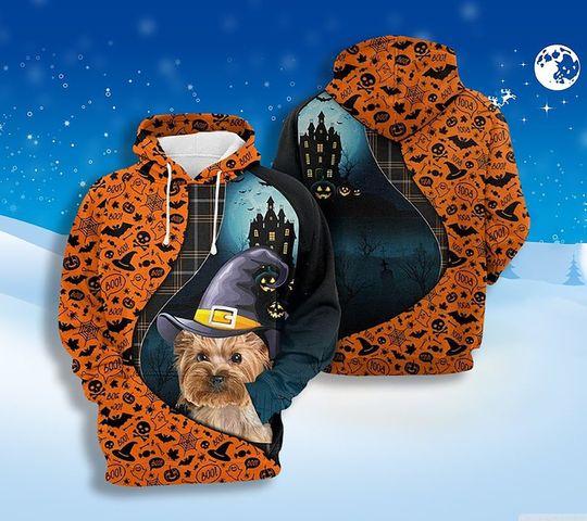Yorkshire Terrier Halloween Hoodie, Dog Halloween 3D Hoodie, Pumpkin Halloween 3D Hoodie