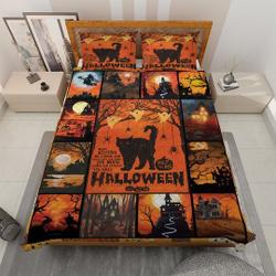 Vintage Retro Black Scary Cat Halloween Quilt Bedding set, Cat WitchGift For Your Girlfriend Boyfriend Gift For Love Gift For Friend Best Valentine Present Holiday Gift