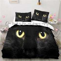 Customized Black Ghost Cat Three-Piece Bedding Set Gift For Your Girlfriend Boyfriend Gift For Love Gift For Friend Best Valentine Present Holiday Gift
