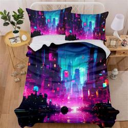 Cyberpunk City Street 3pcs Comforter set City Streets Bedding Set Gift For Your Girlfriend Boyfriend Gift For Love Gift For Friend Best Valentine Present Holiday Gift
