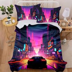 The Wanderer's Path 3pcs Comforter set Dystopic Cyberpunk city Bedding Set Gift For Your Girlfriend Boyfriend Gift For Love Gift For Friend Best Valentine Present Holiday Gift
