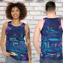 Neon Unisex Tank Top of Japanese Temples Meaningful Gift For Family Gift For Boyfriend Valentine Gift