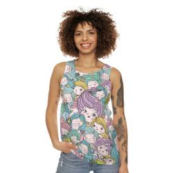 Kawaii Mermaids Unisex 3D Tank Top Meaningful Gift For Family Gift For Boyfriend Valentine Gift