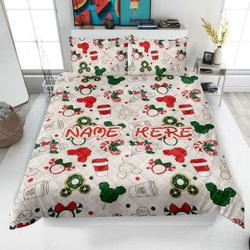 Personalized Christmas Mickey Quilt Bedding Set, Custom Name DisneyGift For Your Girlfriend Boyfriend Gift For Love Gift For Friend Best Valentine Present Holiday Gift
