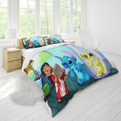 Disney Stitch Printing Three Piece Printed Fashion Pattern Bedding Set Three Piece Quilt Cover Pillow Cover Multi Size Quilt Comfortable Set