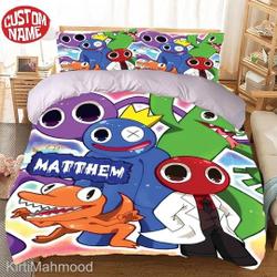 Custom Name Rainbow Friends Bedding Set, Kids Gamer Bedding Set Gift For Your Girlfriend Boyfriend Gift For Love Gift For Friend Best Valentine Present Holiday Gift