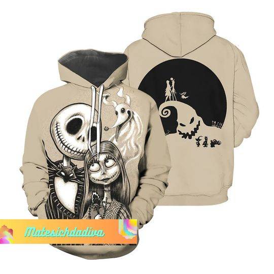 Halloween Gifts, Jack And Sally Hoodie, Nightmare Before Christmas Zip Hoodie