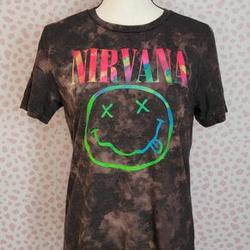 Nirvana Tie Dye Graphic, Dark Heather Gray Distressed Tee, Size Youth Large, From Our Vintage Recycle Wear Collection Meaningful Gift For Family Gift For Boyfriend Valentine Gift