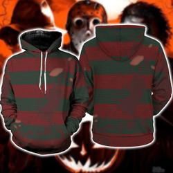 Freddy Krueger Halloween All Over Print 3D Hoodie, Freddy Krueger Costume Cosplay, Nightmare on Elm Street Shirt Sweatshirt Hoodie