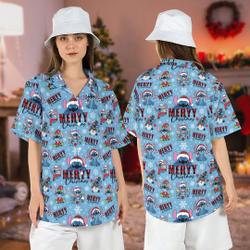 Stitch Merry Christmas Hawaiian Shirt, Cute Santa Stitch Button ShirtGift For Your Girlfriend Boyfriend Gift For Love Gift For Friend Best Valentine Present Holiday Gift