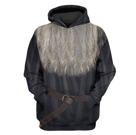 Wise Wizard Character 3D Hoodie, Grey-bearded Costume Hoodies