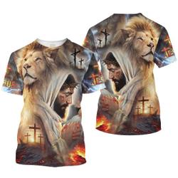 Jesus with lion 3D shirt, Jesus All Over printed 3D T Shirt Meaningful Gift For Family Gift For Boyfriend Valentine Gift