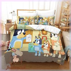 BlueyDad Bedding Set, Cartoon Bedding Set, BlueyDad Family Bed Set Gift For Your Girlfriend Boyfriend Gift For Love Gift For Friend Best Valentine Present Holiday Gift