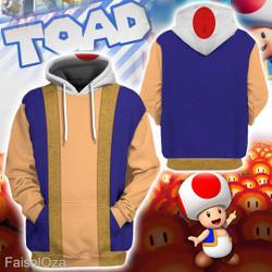 Mario Toad All Over Print Hoodie, Super Mario Cosplay Matching Shirt