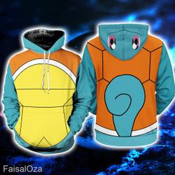 Squirtle Full Over Print 3D Hoodie, Pokeball Squirtle Wartortle Blastoise Cosplay