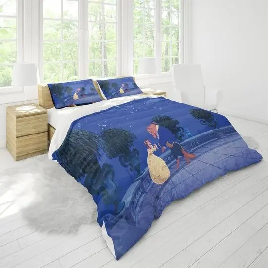 Beauty And The Beast Three Piece Printed Fashion Pattern Bedding Set Gift For Your Girlfriend Boyfriend Gift For Love Gift For Friend Best Valentine Present Holiday Gift