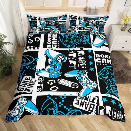Game Pad Reversible Print Duvet Cover, Video Game Controller Joypad Kids Bedding Set Gift For Your Girlfriend Boyfriend Gift For Love Gift For Friend Best Valentine Present Holiday Gift