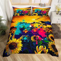 Watercolor Game Pad Bedding Set for Kids Boys, Rustic Sunflower Sunset Bedding Set Gift For Your Girlfriend Boyfriend Gift For Love Gift For Friend Best Valentine Present Holiday Gift