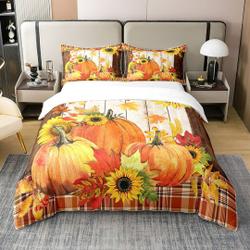 Rustic Fall Pumpkin, Autumn Harvest Botanical Sunflower Bedding Set Gift For Your Girlfriend Boyfriend Gift For Love Gift For Friend Best Valentine Present Holiday Gift
