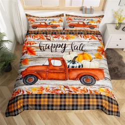 Happy Fall Pumpkin Truck Bedding Set, Autumn Maple Leaves Bedding Set Gift For Your Girlfriend Boyfriend Gift For Love Gift For Friend Best Valentine Present Holiday Gift