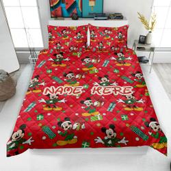 Christmas Mickey Quilt Bedding Set, Custom Name Disney Christmas Quilt Blanket & Pillowcases, Disney Mickey Quilt