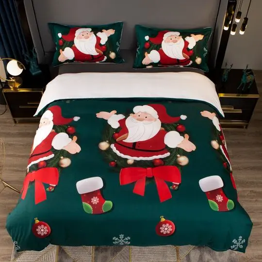3D Santa Claus Duvet Covers Set, Pattern Quilt Cover, Sock Bedding Set, Gift Doona Cover, Christmas King bedding