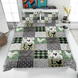 Chicken Quilt Set, Chicken Patchwork Pattern Quilt Blanket & Pillowcases, Chicken Farm Quilt Bedding Set Gift For Your Girlfriend