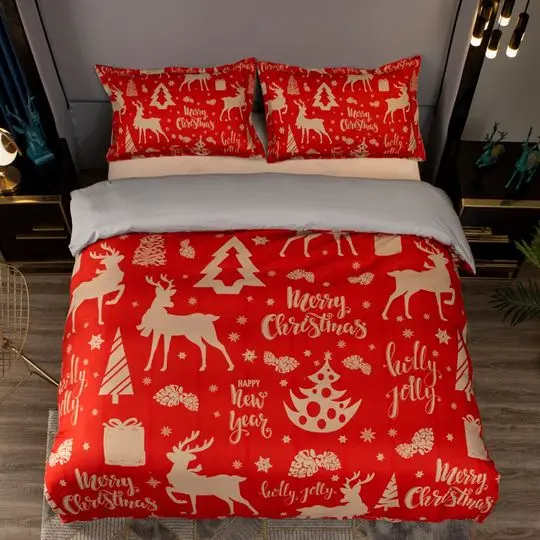 3D Christmas Duvet Covers Set, Cartoon Quilt Cover, Red Bedding set, Elk Doona Cover, Gift twin bedding, Kids Bedding Set Gift For Your Girlfriend Boyfriend