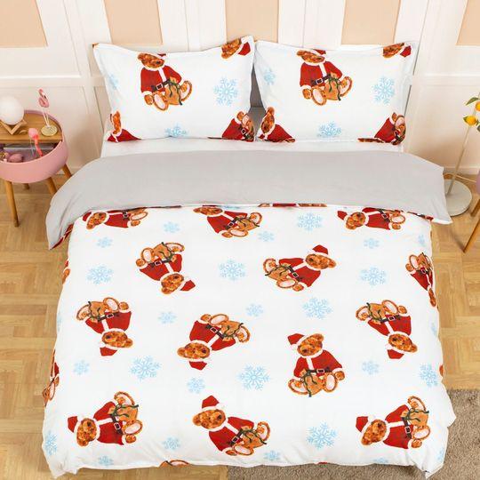 3D Christmas Duvet Covers Set, Bear Quilt Cover, Snowflake Bedding Set, Pattern Doona Cover, Cartoon King bedding Gift For Friend Best Valentine Present Holiday Gift