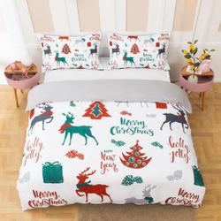 3D Christmas Duvet Covers Set, Deer Quilt Cover, Gift Bedding Set, Pine Trees Doona Cover, Pinecone King bedding