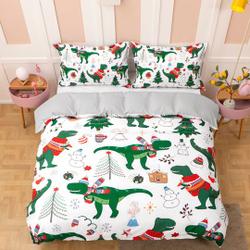 3D Christmas Duvet Covers Set, Dinosaur Quilt Cover, Snowman Bedding Set, Pine Tree Doona Cover, Green King bedding
