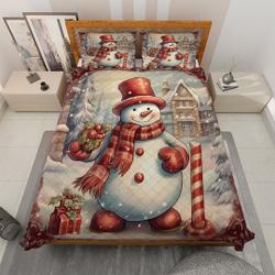Retro Snowman Christmas Quilt Bedding Set, Vintage Christmas House Decoration Quilt Blanket, Christmas Gift