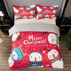 3D Christmas Duvet Covers Set, Snowman Quilt Cover, Red Bedding Set, Snowflake Doona Cover, Cartoon Twin bedding