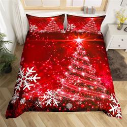 Christmas Tree Fancy Red Duvet Cover, Winter New Year Snowflake Bedding Set, Xmas Bling SequinGift For Your Girlfriend Boyfriend Gift For Love Gift For Friend Best Valentine Present Holiday Gift