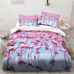 Pink Flamingo Three-Piece Bedding Set: Handcrafted Luxurious Sleep and Home Decor GiftGift For Your Girlfriend Boyfriend Gift For Love Gift For Friend Best Valentine Present Holiday Gift